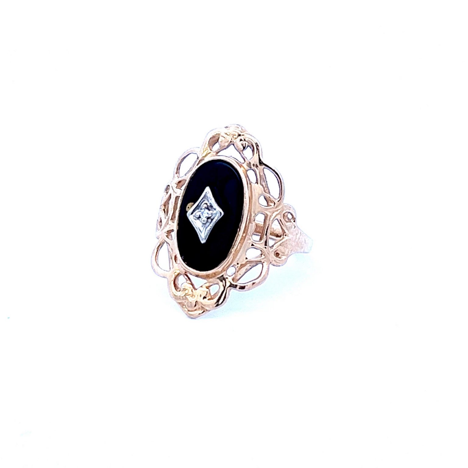 Onyx and Diamond filigree ring – Kas-A-Designs